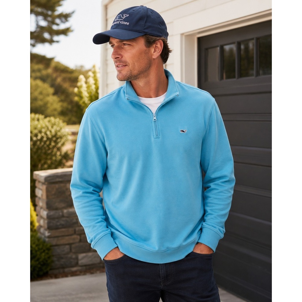 Vineyard Vines Men's 1/4 Zip Pullover Sweatshirt Blue Whale Logo Size Large